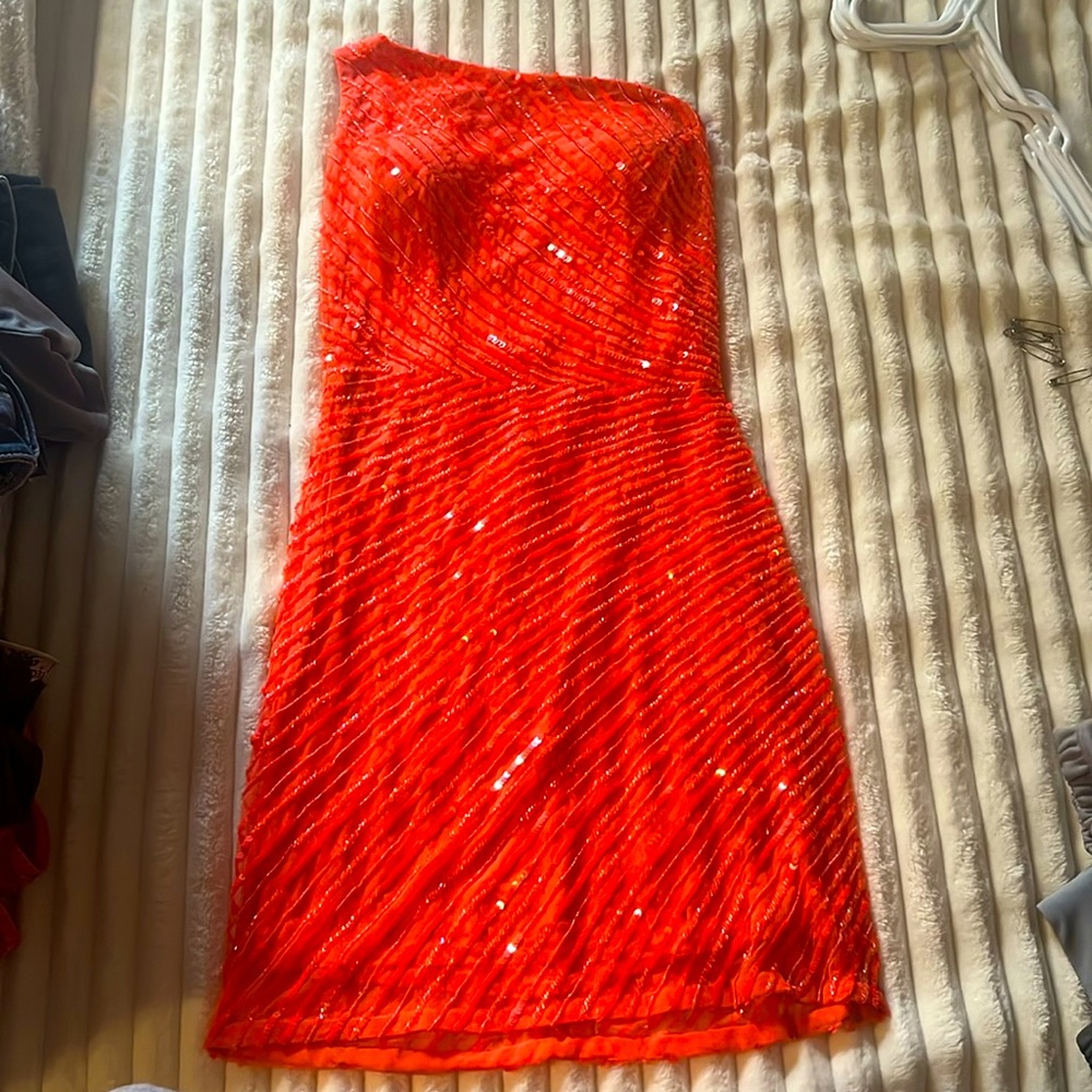One-Shoulder Red Sequin Party Dress
